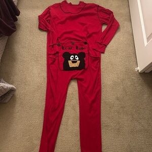 Lazy One Red Pajama Onesie with Bear Design